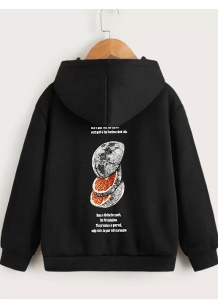 Asgard Wear Çocuk Unisex Kapüşonlu Ön ve Arka Moon Special Baskılı Sweatshirt - Siyah