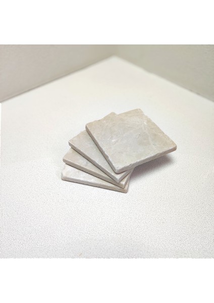 Mermer Bardak Altlığı 4’lü Set, 10 X10CM, Eskitme, Krem, Baskısız Boyanabilir,