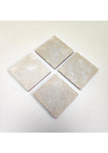 Mermer Bardak Altlığı 4’lü Set, 10 X10CM, Eskitme, Krem, Baskısız Boyanabilir,