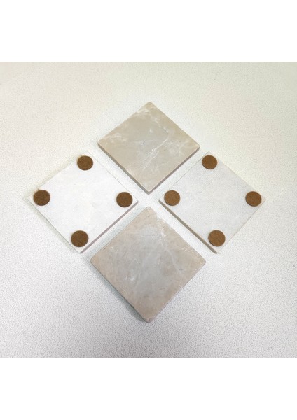 Mermer Bardak Altlığı 4’lü Set, 10 X10CM, Eskitme, Krem, Baskısız Boyanabilir,