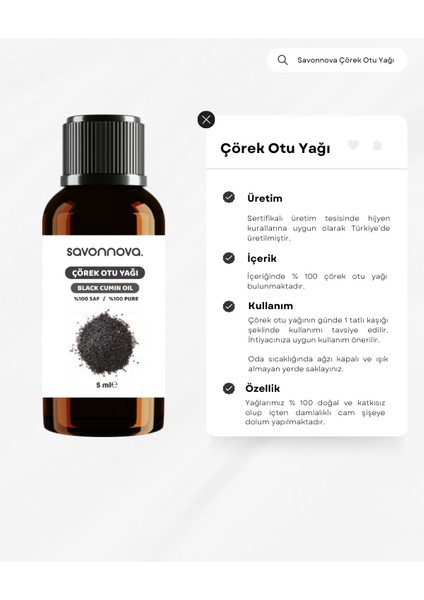 Doğal Çörek Otu Yağı %100 Saf 5 ml