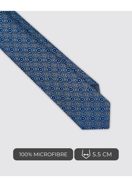 Çiçek Motif Desenli Slim İnce Mikrofiber Kravat & Mendil Set, Açık Mavi