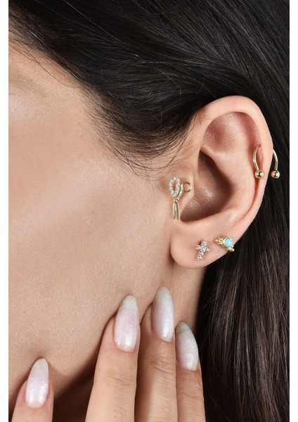 Makas Taşlı Altın Piercing