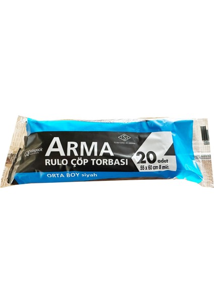 Siyah Orta Boy 55 x 60 Cm. - 30 Litre Çöp Torbası Poşeti - 20 Adetlik 5 Rulo