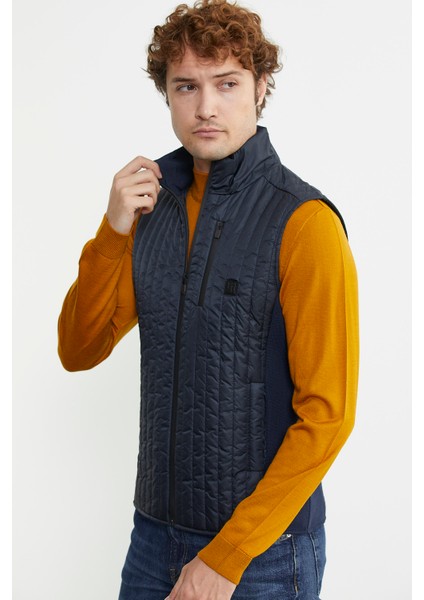 Erkek Dik Yaka Fermuarlı Kapitone Yelek - Lacivert fırsatları