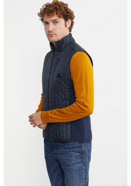 Erkek Dik Yaka Fermuarlı Kapitone Yelek - Lacivert indirimleri