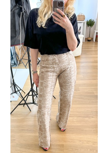 Yılan Desenli Palazzo Kot Pantolon modelleri