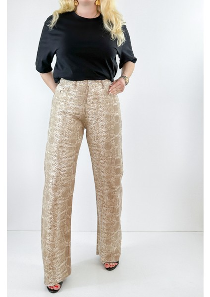 Yılan Desenli Palazzo Kot Pantolon