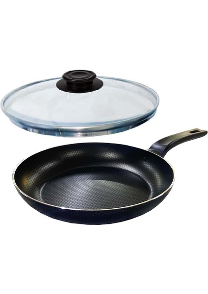 Teflon Tava 24 cm Petek Desenli Cam Kapaklı