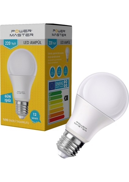 Power Master PMLED-12G E27 850LMN 12 Watt 220 Volt 3200K Gün Işığı LED Ampul (4607)