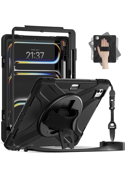 Apple Ipad Pro 13 2024 Uyumlu Tablet Silikon Tank Military Ultra Koruma Standlı Defender
