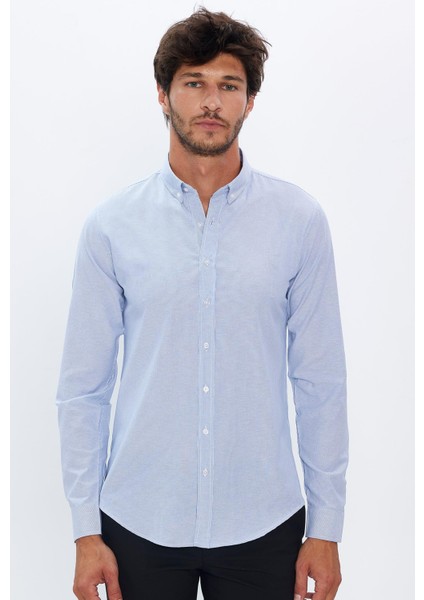 Erkek Slim Fit Dar Kesim Uzun Kollu Pamuklu Çizgili 4 Mevsim Düğmeli Yaka Gömlek fiyatları