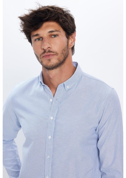 Erkek Slim Fit Dar Kesim Uzun Kollu Pamuklu Çizgili 4 Mevsim Düğmeli Yaka Gömlek modelleri