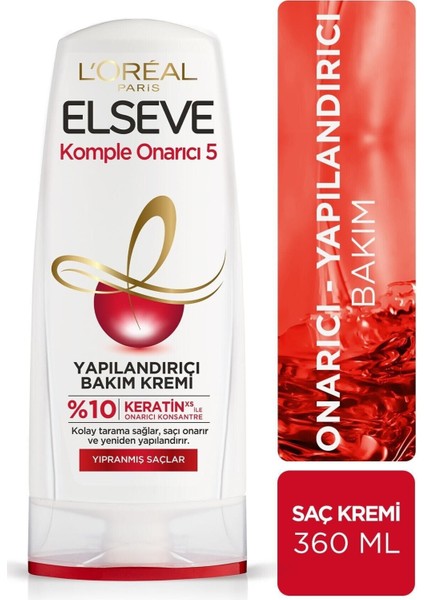 Komple Onarıcı 5 Yıpranmış Saçlar Için Keratinxs Içeren Yapılandırıcı Bakım Kremi 360 ml