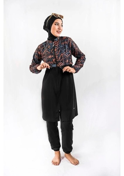 22110 Dijital Desenli 2 Li Tesettür Mayo modelleri