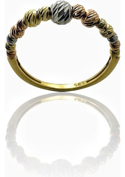 Tek Sıra Ince Dorika Üç Renk Italyan Altın Yüzük