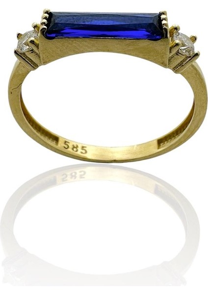 Baget Safir Taş Üst Kalite 14 Ayar Altın Yüzük
