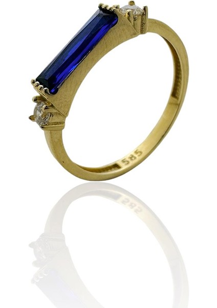 Baget Safir Taş Üst Kalite 14 Ayar Altın Yüzük fiyatları