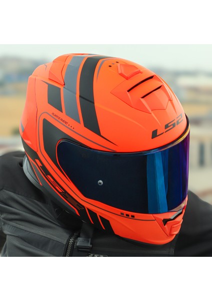 Storm 2 Fıst Mat Turuncu-Siyah Kask Mavi Cam