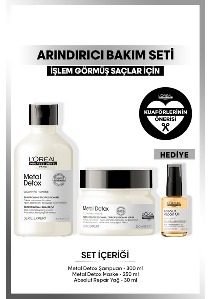 L'Oréal Professionnel Serie Expert Metal Detox İşlem Görmüş ve Yıpranmış Saçlara Saç Bakım Seti