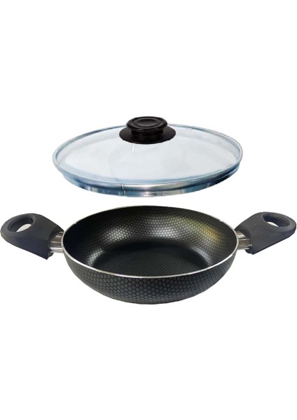 Teflon Sahan 20 cm Petek Desenli Cam Kapaklı
