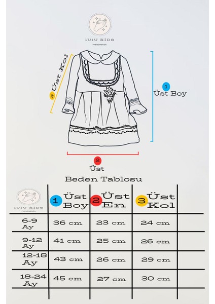 Desenli Uzun Kollu Kız Çocuk Elbise "yakut" Modeli