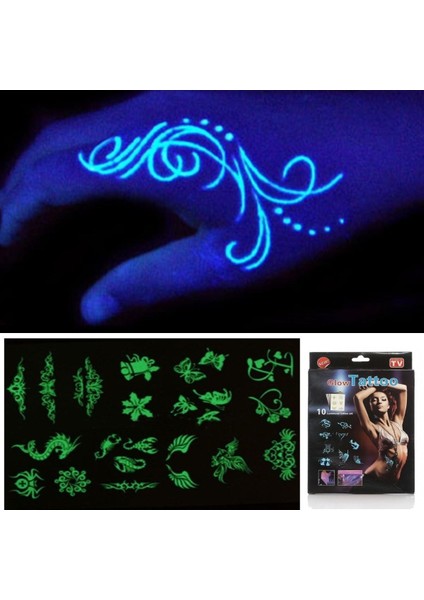 Kanserojen Madde İçermeyen Geçici Fosforlu Dövme Sticker Seti (4549)