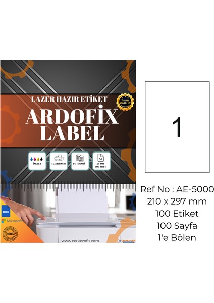 Hazır Lazer Etiket 210X297MM 100 Adet