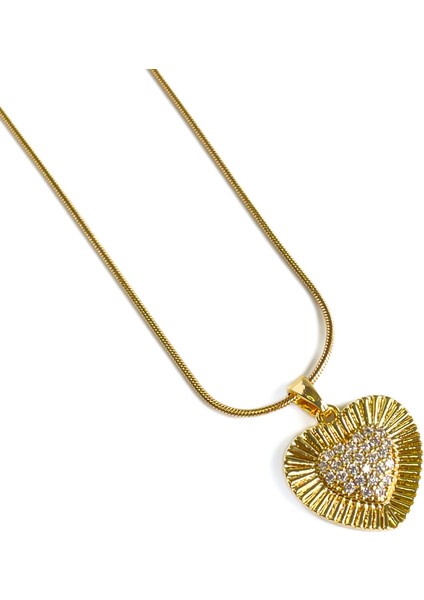 Ortası Zirkon Kalp Gold Çelik Kolye fiyatları