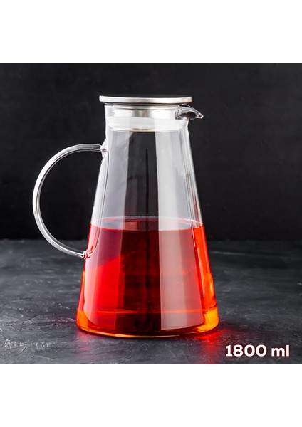 20-0098 Borosilikat Cam Sürahi Metal Kapaklı Cam Karaf - Detoks Sürahi 1800 ml