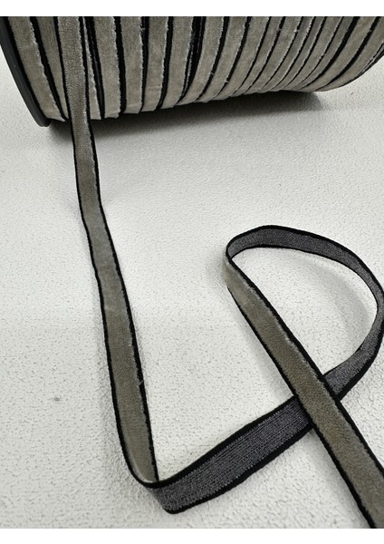 1 cm Çizgili Renkli Kadife-5 Metre-Siyah/gri