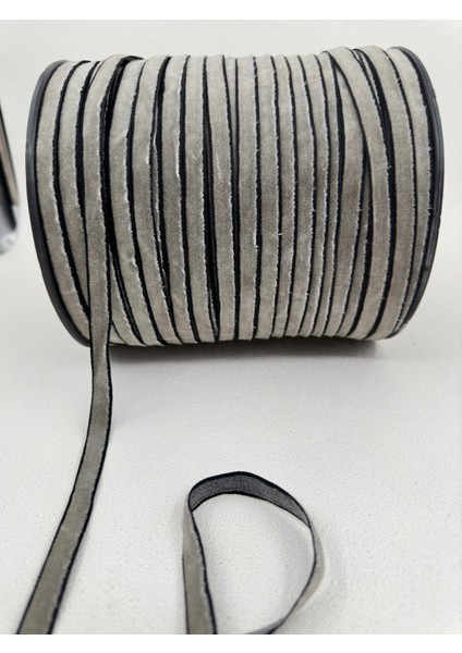 1 cm Çizgili Renkli Kadife-5 Metre-Siyah/gri fırsatları