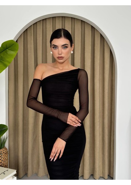 Marya Streç Astarlı Midi Elbise