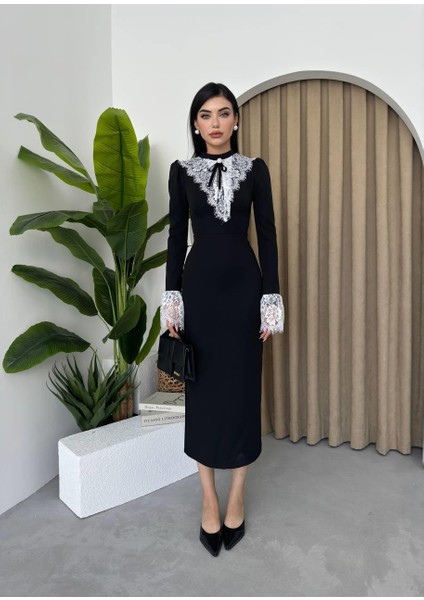 Zendaya Dantel Yaka Uzun Elbise