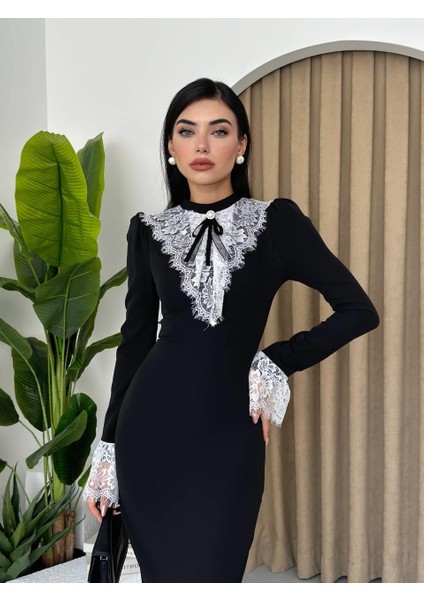Zendaya Dantel Yaka Uzun Elbise