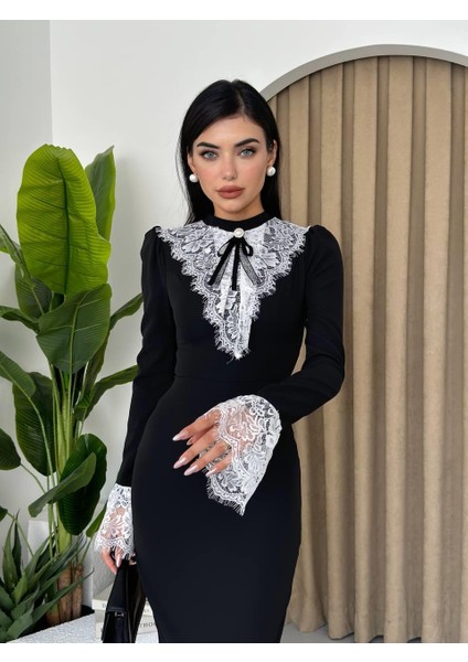 Zendaya Dantel Yaka Uzun Elbise