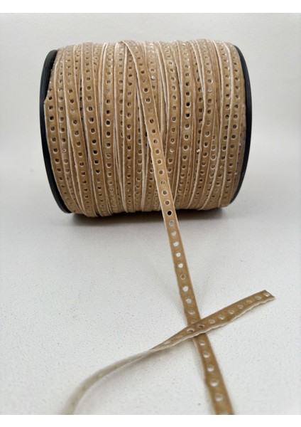 1 cm Delikli Kadife -Hardal-5 Metre