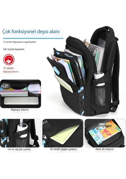 Ortaokul Öğrencisi Schoolbag Omurga Koruma Ortaokul Öğrencisi Sırt Çantası Hafif Su Geçirmez Lise Öğrencisi Sırt Çantası Büyük Kapasiteli (Yurt Dışından)