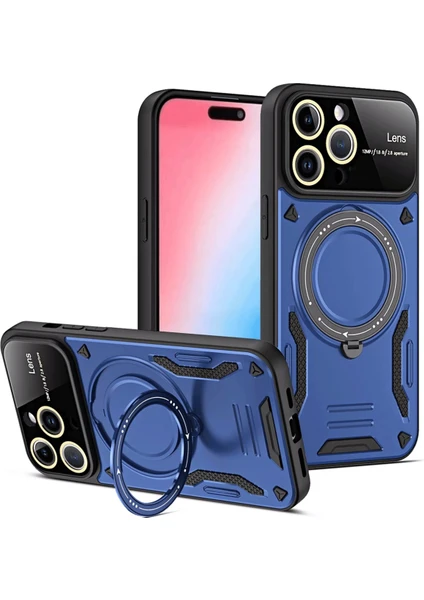 Denza Case Apple iPhone 16 Pro Max Kılıf Lens Korumalı Yüzüklü Armor Kapak - Lacivert