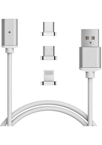Iphone Lightning Samsung Micro USB Type C Mıknatıslı Şarj Kablosu