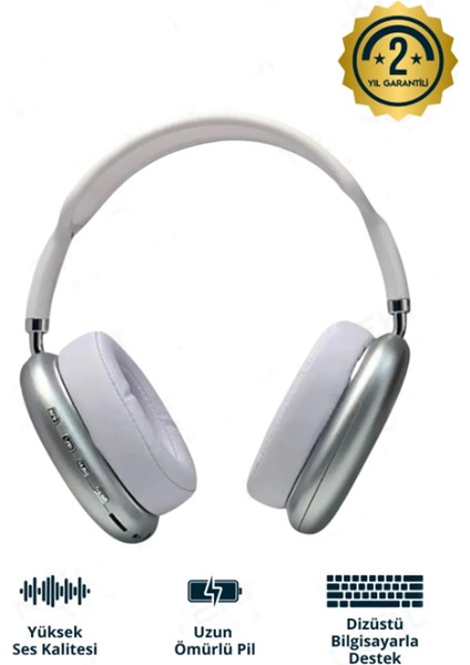 P9 Yeni Nesil Bluetooth Kulaklık Kulak Üstü Stereo Extra Bass Ses Kalitesi Ios ve Android Uyumlu Aux/sd