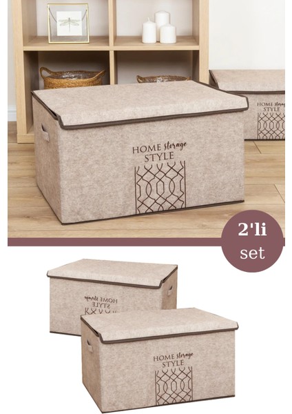 2 Adet Keçe Kapaklı Mega Plus Hurç, Yastık Kıyafet Çamaşır Dolap Içi Düzenleyici Kutu