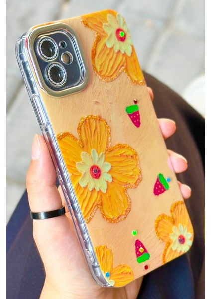 iPhone 11 Çiçek Desenli Kendinden Lens Korumalı Elektrokaplama Parlak Şık Hologramlı Paint Kılıf modelleri