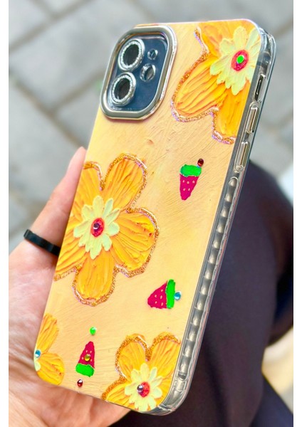 iPhone 11 Çiçek Desenli Kendinden Lens Korumalı Elektrokaplama Parlak Şık Hologramlı Paint Kılıf fırsatları