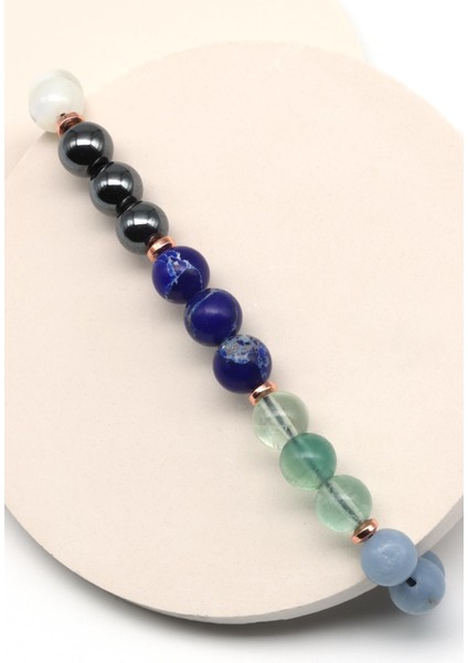 Kova Burcu Taşlarından Oluşan Doğal Taş Makrome Bileklik 8 mm Küre Kesim - Burç Bilekliği fiyatları