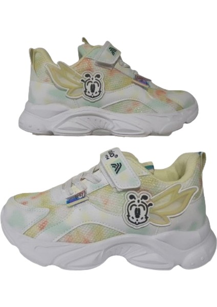 Kız Çocuk Beyaz Sarı Ortopedik Taban Günlük Şık Yürüyüş Ayakkabısı ALSIO54-544