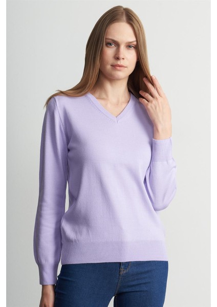 Çetinkaya Miramira Kadın V Yaka Lila Kazak