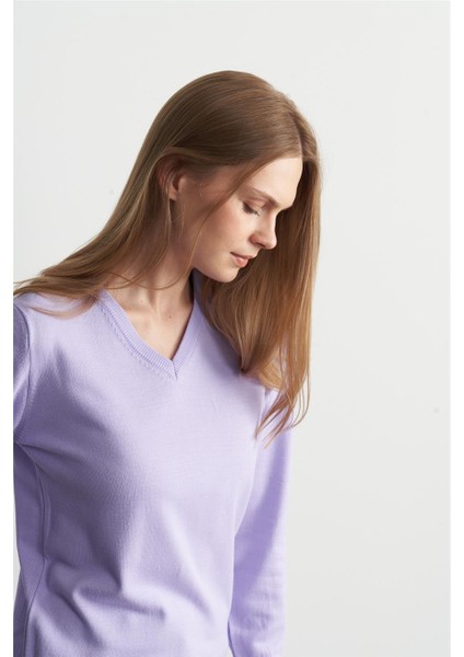 Çetinkaya Miramira Kadın V Yaka Lila Kazak modelleri