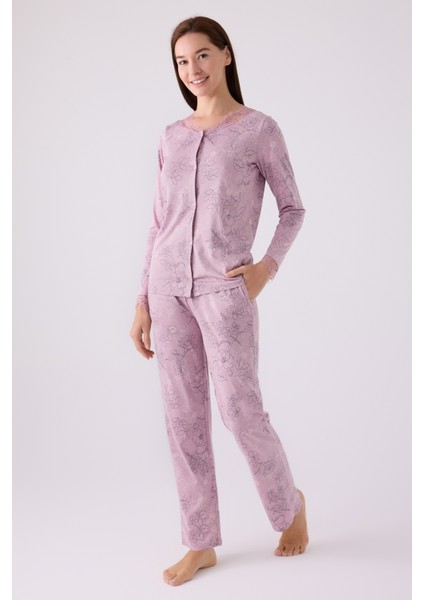 8874 Kadın Önden Düğmeli Pijama Takım
