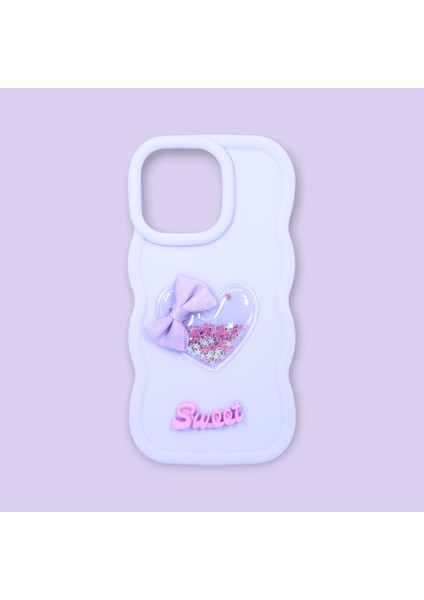 IPHONE 15 Pro; Lüks 3D Kalp Tasarımlı, Kenarları Dalgalı, Darbe Önleyici Silikon Kılıf